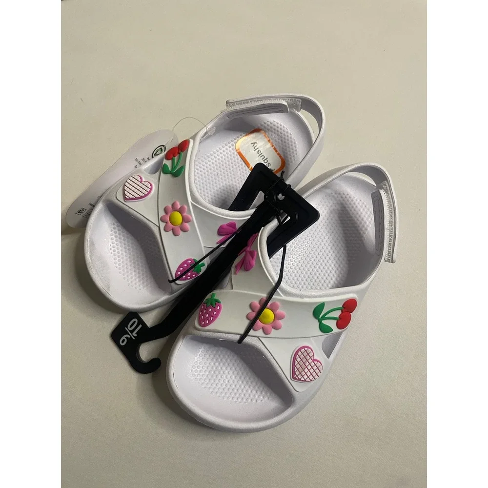 Wonder Nation Toddler Girls White EVA Squishy Sandals Charms 9-10 NWT